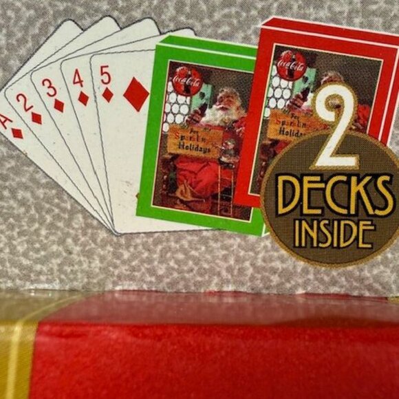Vintage Coca-Cola Boxed Santa 'For Sparkling Holidays' Tin 2 Decks Playing Cards - Picture 4 of 14